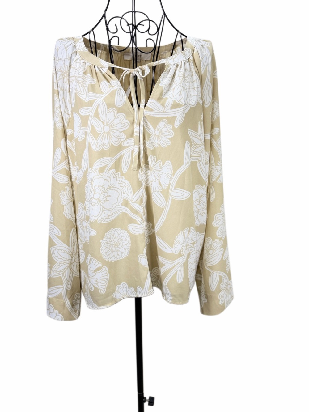 LOFT Beige Floral Tie-Front Blouse